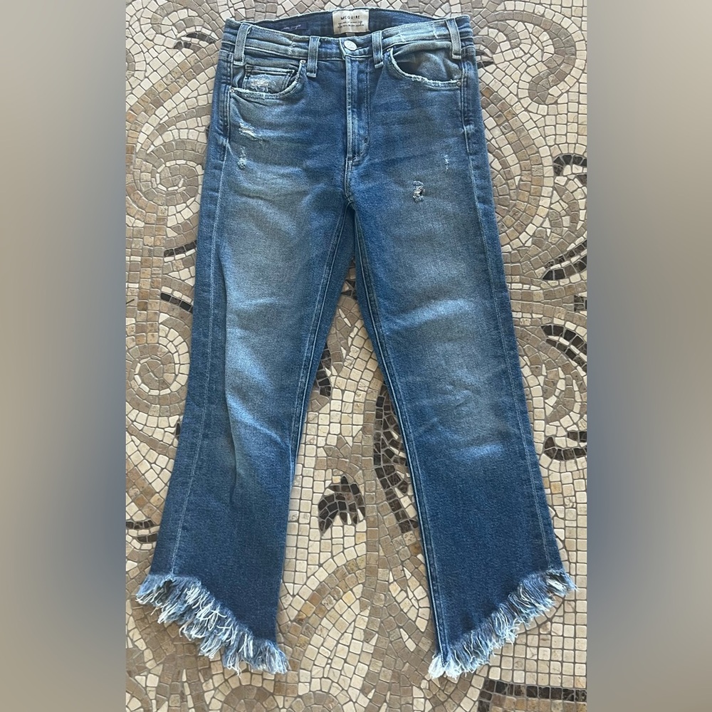 MCGUIRE DENIM Valetta Straight Distressed Fringe Crop Hem Sz 26